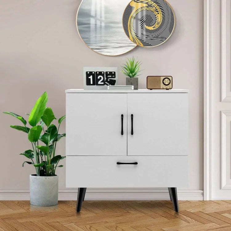 Mobiletto moderno da pavimento con 2 ante e 1 cassetto estraibile - 30 x 16 x 31 (L x P x A)