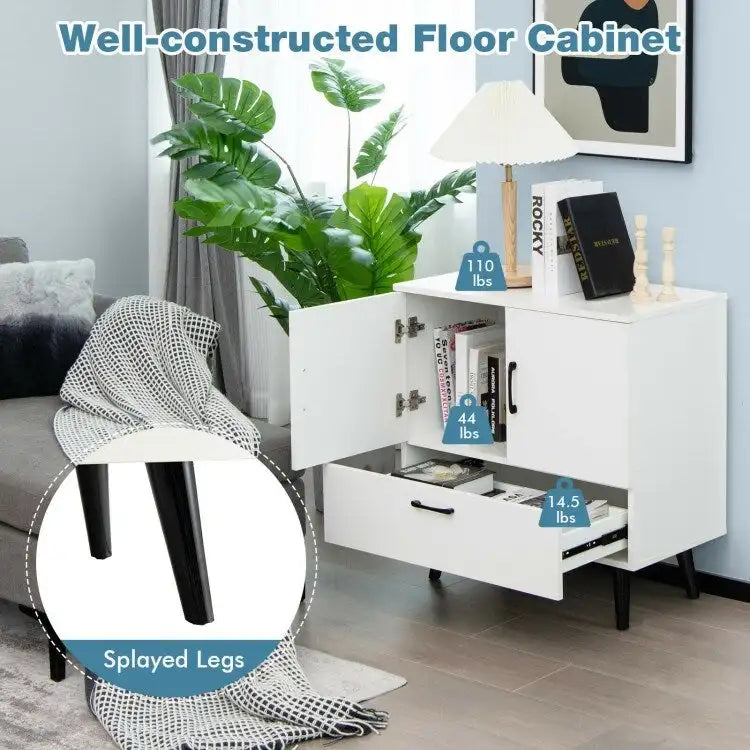 Mobiletto moderno da pavimento con 2 ante e 1 cassetto estraibile - 30 x 16 x 31 (L x P x A)