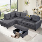 Divano sezionale a L reversibile grigio con pouf, 4-5 posti a sedere