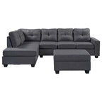Divano sezionale a L reversibile grigio con pouf, 4-5 posti a sedere