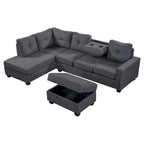 Divano sezionale a L reversibile grigio con pouf, 4-5 posti a sedere
