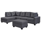 Divano sezionale a L reversibile grigio con pouf, 4-5 posti a sedere