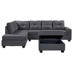 Divano sezionale a L reversibile grigio con pouf, 4-5 posti a sedere