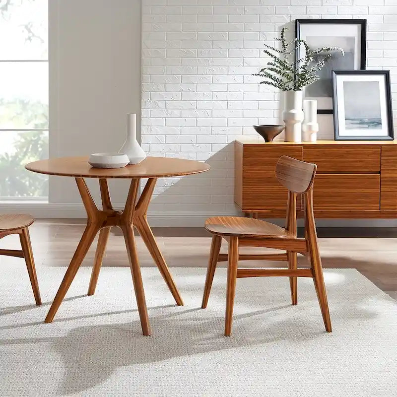Sedia da pranzo in bambù marrone/ambra/naturale, stile metà secolo, set da 2