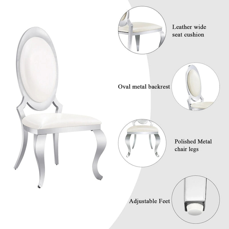 Sedie da pranzo in similpelle bianca, gambe cabriole argentate, stile metà secolo, set da 2
