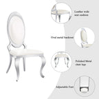 Sedie da pranzo in similpelle bianca, gambe cabriole argentate, stile metà secolo, set da 2