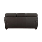 Divano a 3 posti marrone espresso, in pelle pieno fiore e similpelle, con borchie decorative