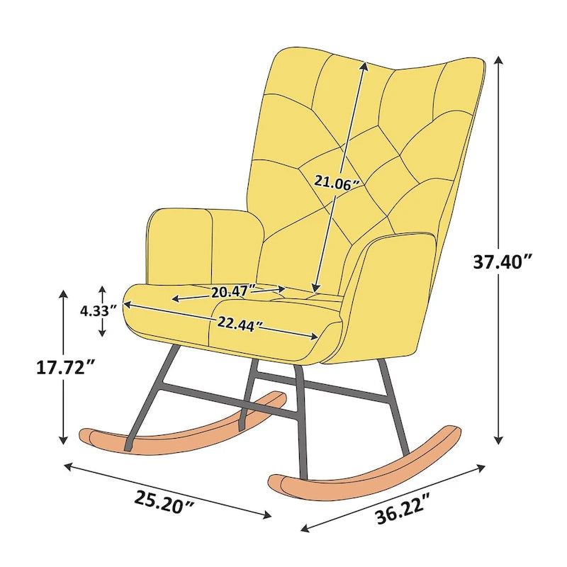 Sedia a dondolo in lino patchwork multicolore, seduta singola, gambe in legno