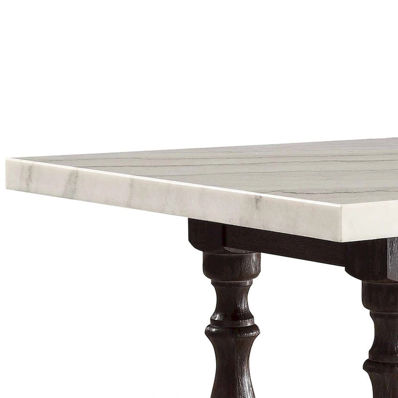 Tavolo da Pranzo Rettangolare con Piano in Marmo Bianco, Gambe in Legno, 6 Posti