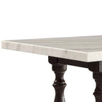 Tavolo da Pranzo Rettangolare con Piano in Marmo Bianco, Gambe in Legno, 6 Posti