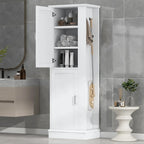 Mobiletto da Bagno Indipendente con Finitura in Legno Bianco, Gancio e Ripiano Regolabile, a 2 Ante