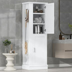 Mobiletto da Bagno Indipendente con Finitura in Legno Bianco, Gancio e Ripiano Regolabile, a 2 Ante