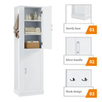Mobiletto da Bagno Indipendente con Finitura in Legno Bianco, Gancio e Ripiano Regolabile, a 2 Ante