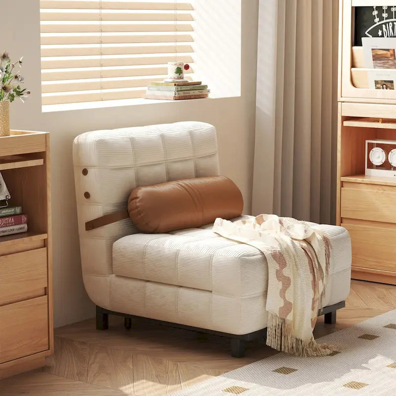 Sedia letto convertibile in velluto a coste beige/cammello, singola
