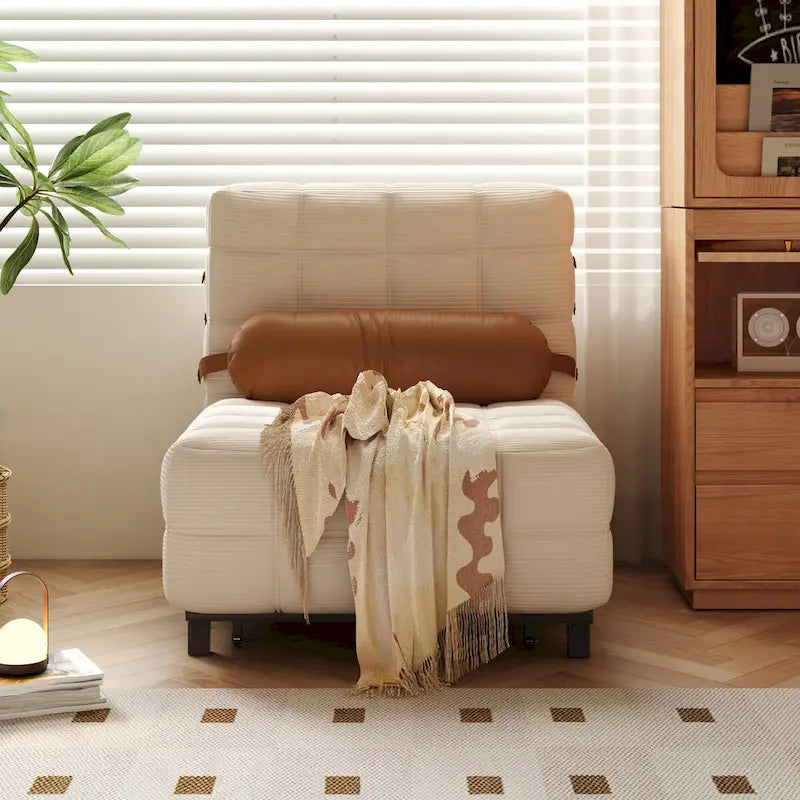 Sedia letto convertibile in velluto a coste beige/cammello, singola