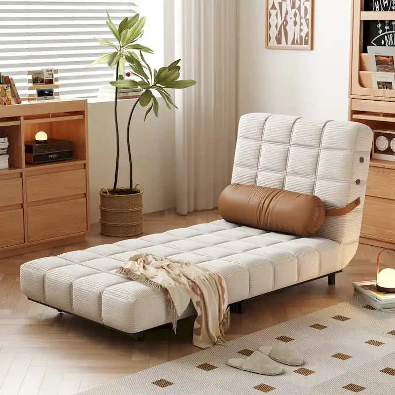 Sedia letto convertibile in velluto a coste beige/cammello, singola