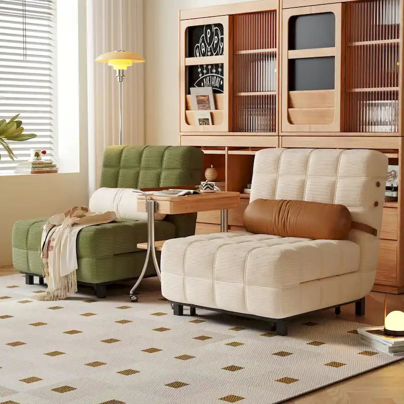 Sedia letto convertibile in velluto a coste beige/cammello, singola
