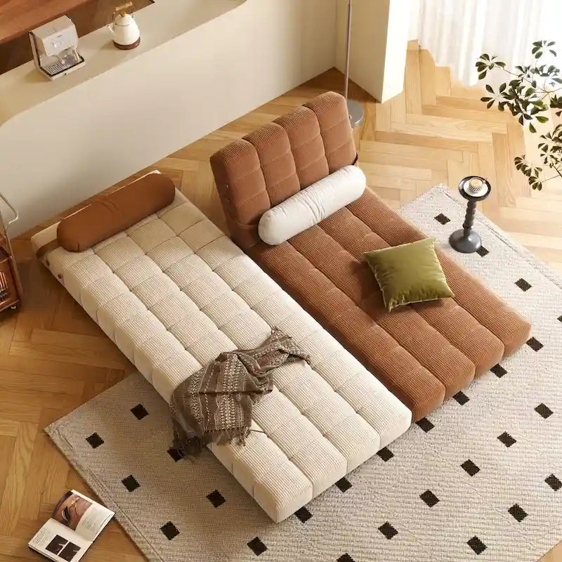 Sedia letto convertibile in velluto a coste beige/cammello, singola