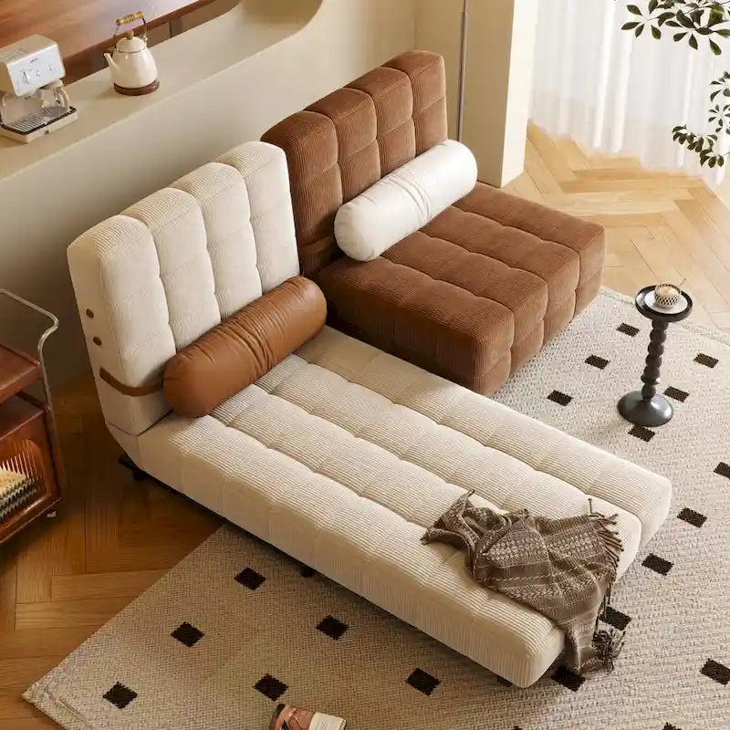 Sedia letto convertibile in velluto a coste beige/cammello, singola