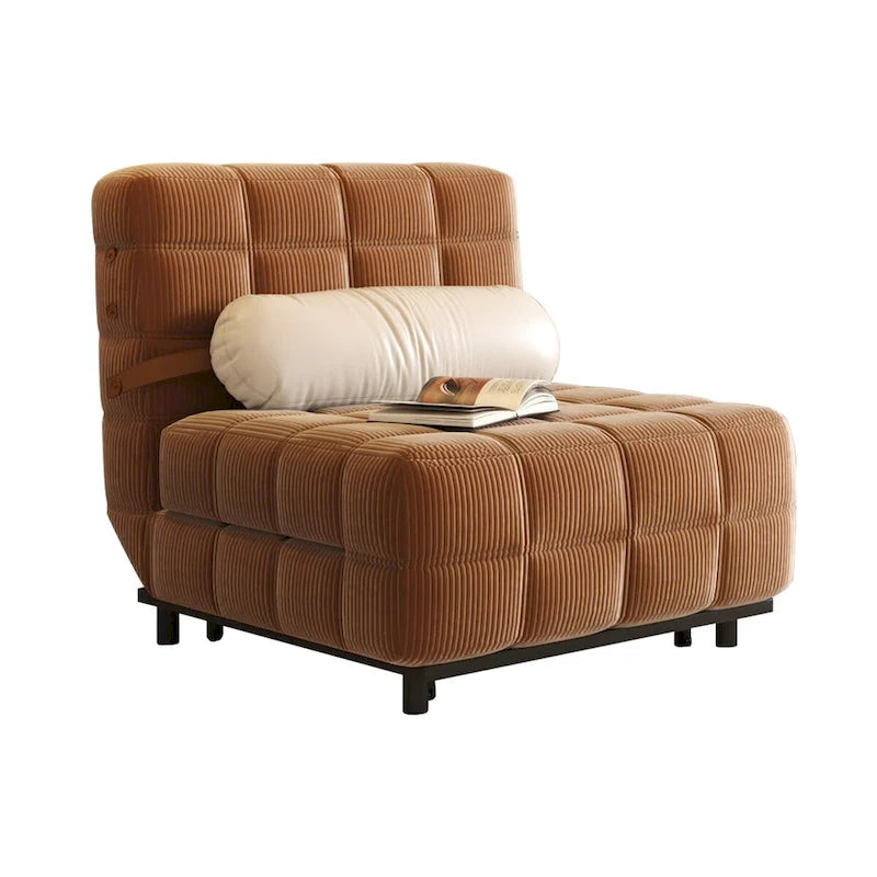 Sedia letto convertibile in velluto a coste beige/cammello, singola