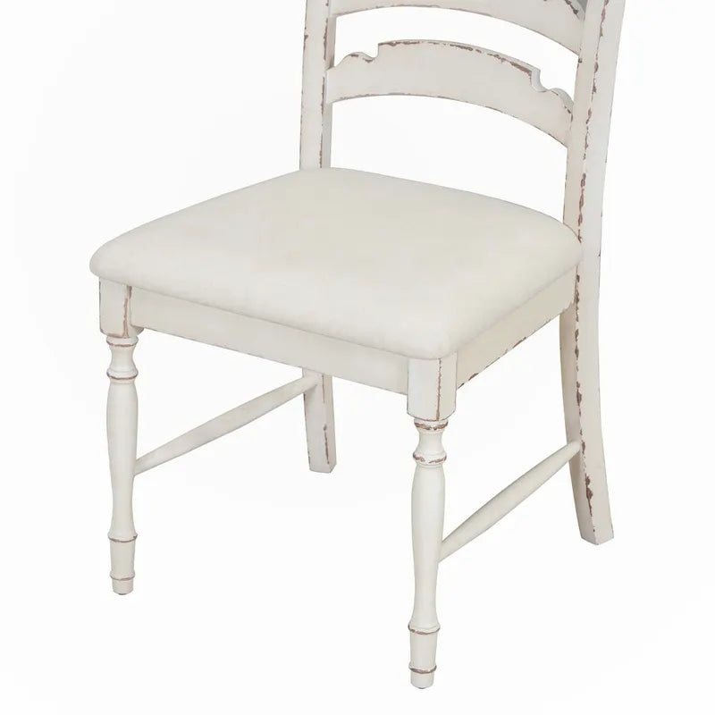 Sedie da pranzo vintage tradizionali imbottite in 4 pezzi, schienali seghettati, color crema