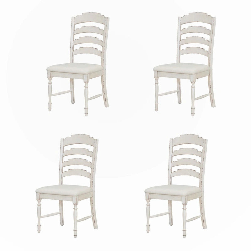 Sedie da pranzo vintage tradizionali imbottite in 4 pezzi, schienali seghettati, color crema