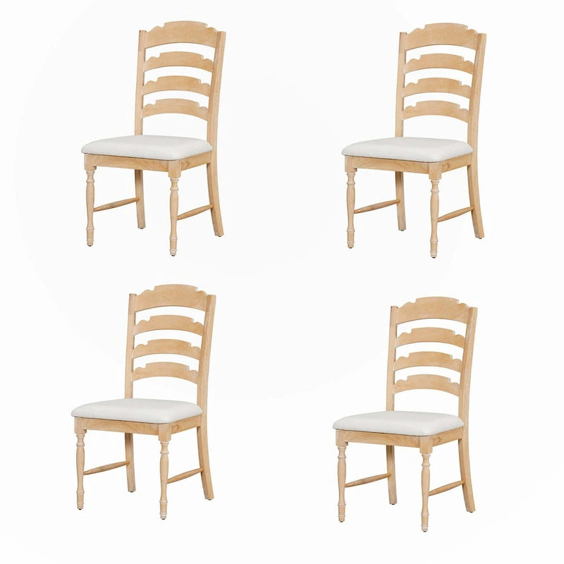 Sedie da pranzo vintage tradizionali imbottite in 4 pezzi, schienali seghettati, color crema