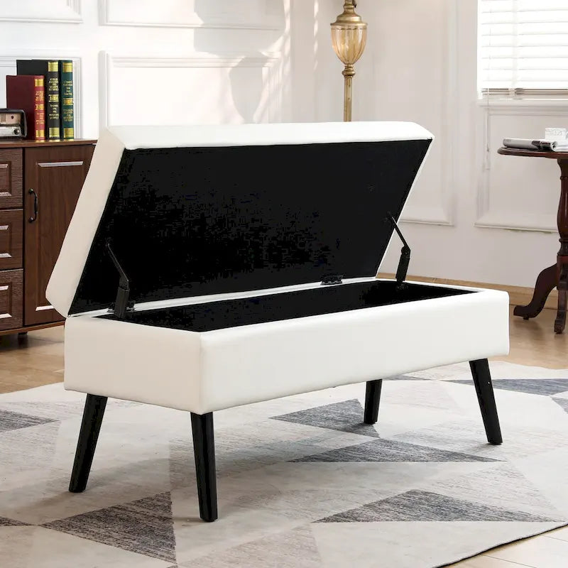 Panca contenitore con spazio, panca fondoletto, panca da ingresso, pouf panca contenitore 43.3 L x 17.7 panca in pelle PU bianca