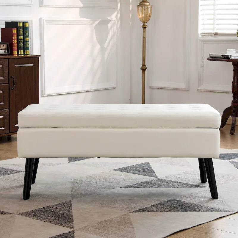 Panca contenitore con spazio, panca fondoletto, panca da ingresso, pouf panca contenitore 43.3 L x 17.7 panca in pelle PU bianca