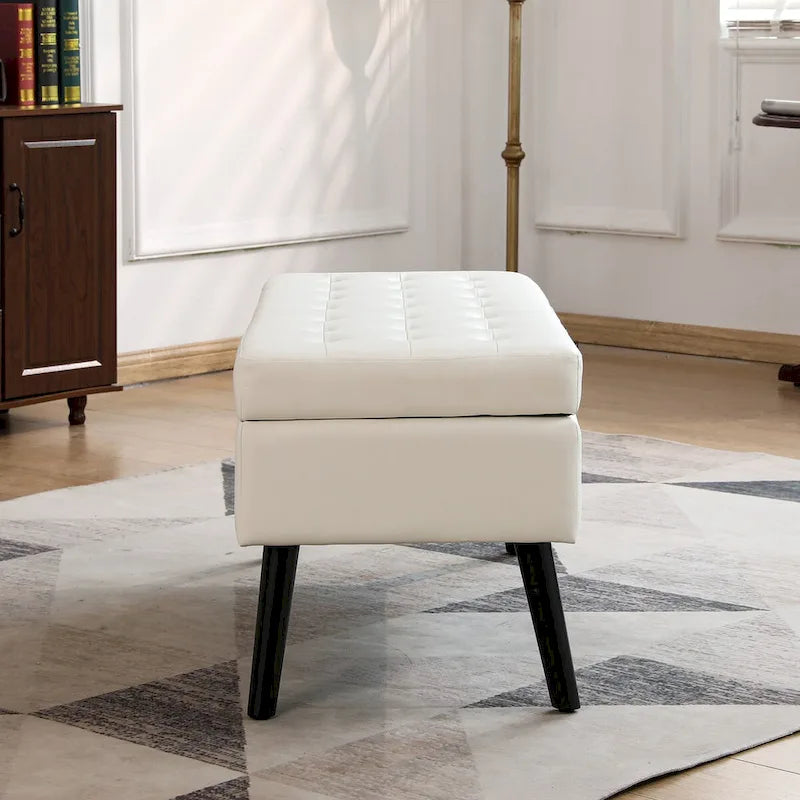 Panca contenitore con spazio, panca fondoletto, panca da ingresso, pouf panca contenitore 43.3 L x 17.7 panca in pelle PU bianca