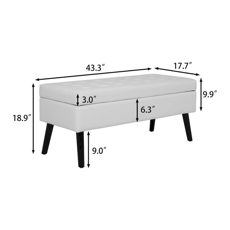 Panca contenitore con spazio, panca fondoletto, panca da ingresso, pouf panca contenitore 43.3 L x 17.7 panca in pelle PU bianca