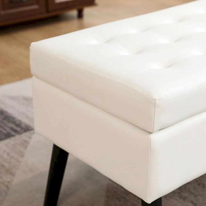 Panca contenitore con spazio, panca fondoletto, panca da ingresso, pouf panca contenitore 43.3 L x 17.7 panca in pelle PU bianca