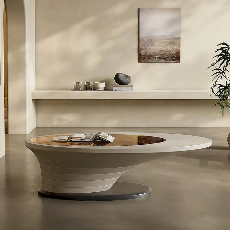 Tavolino da Caffè Ovale in Vetro Temperato Grigio, Struttura in Acciaio, 129,5 cm L × 65 cm P × 36,5 cm H