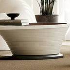 Tavolino da Caffè Ovale in Vetro Temperato Grigio, Struttura in Acciaio, 129,5 cm L × 65 cm P × 36,5 cm H